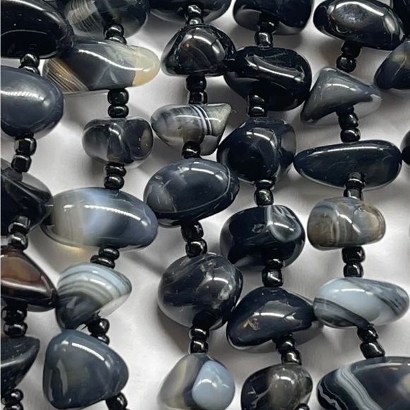 Stunning Vintage Black Banded Agate Massive Multi Strand Statement Necklace - Picture 3 of 9